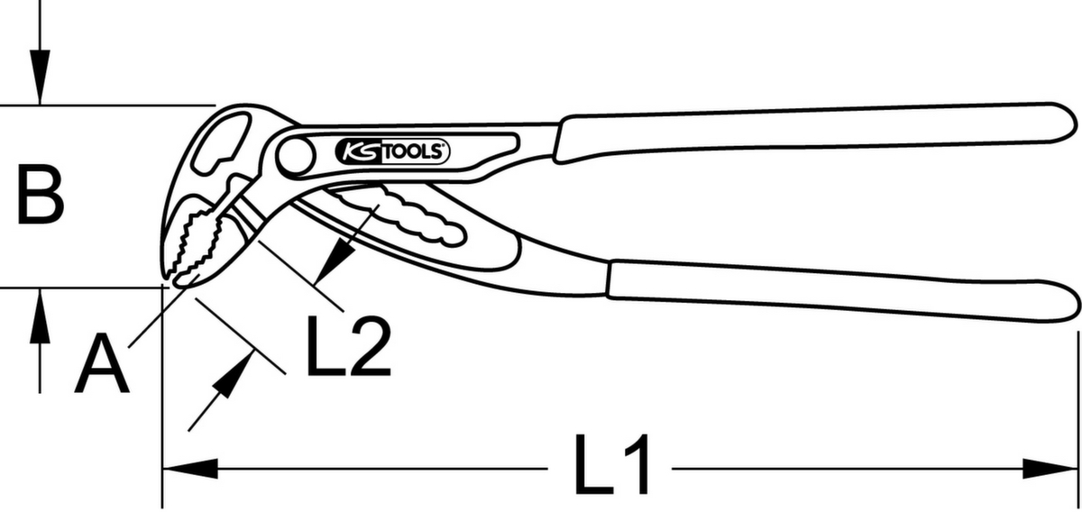 KS Tools Wasserpumpenzange Technische Zeichnung 1 ZOOM