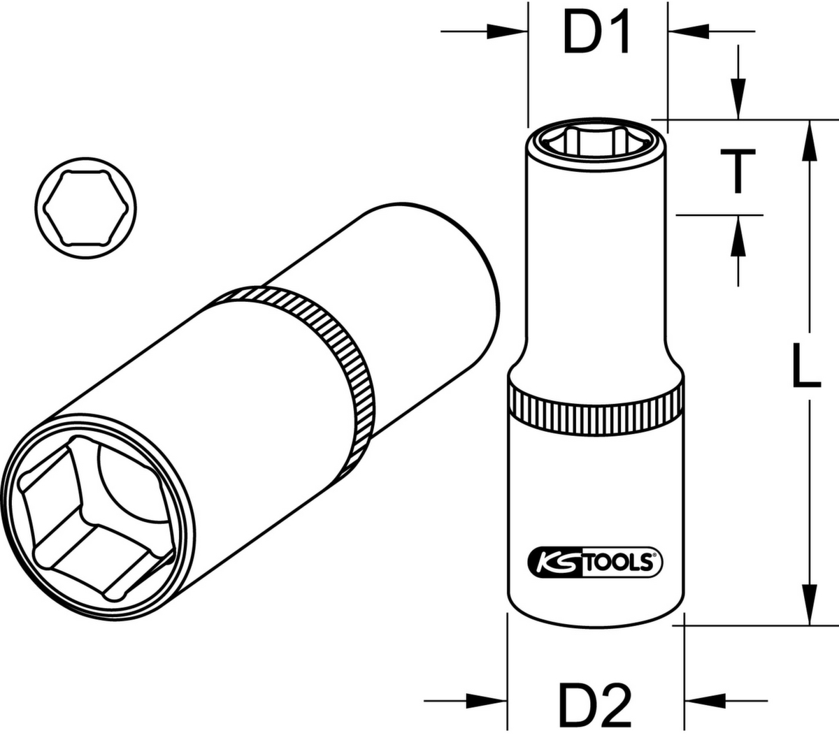 KS Tools 1/2" Sechskant-Stecknuss Technische Zeichnung 1 ZOOM