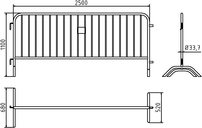 Schake Absperrgitter Typ D, Höhe x Länge 1100 x 2500 mm Technische Zeichnung 1 ZOOM