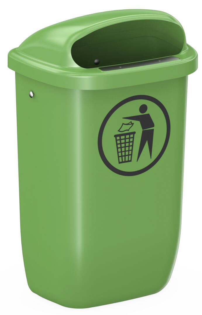 Abfallbehälter Citymate für außen, 50 l, Zur Wand- oder Pfostenmontage, RAL6017 Maigrün Standard 1 ZOOM