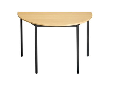 Table polyvalente semi-ronde tube carré, largeur x profondeur 1200 x 600 mm, panneau hêtre