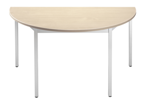 Table polyvalente semi-ronde tube carré, largeur x profondeur 1400 x 700 mm, panneau érable