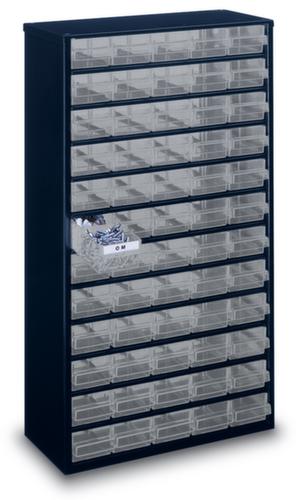 raaco bloc à tiroirs transparents robuste 1260-00 avec cadre en métal, 60 tiroir(s), bleu foncé/transparent