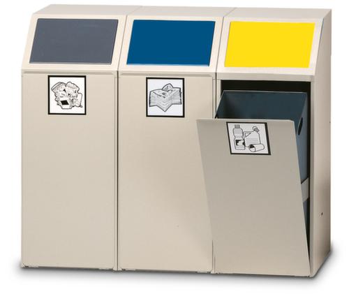 VAR Collecteur de matières recyclables avec rabat frontal, 69 l, RAL7032 gris silex, couvercle bleu  L