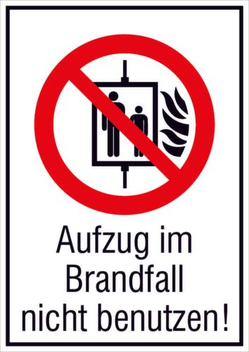 Panneau d'interdiction « Ne pas utiliser l'ascenseur en cas d'incendie », étiquette, Standard  L