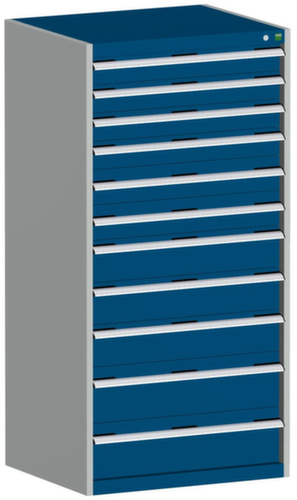 bott Armoire à tiroirs cubio surface de base 800x750 mm, 11 tiroir(s), RAL7035 gris clair/RAL5010 bleu gentiane
