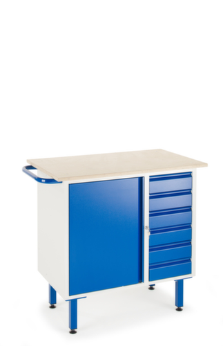 Rollcart Établi avec tiroirs, 6 tiroirs, 1 armoire, RAL5010 bleu gentiane/RAL7035 gris clair  L