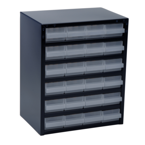 raaco bloc à tiroirs transparents robuste 250/24-1 avec cadre en métal, 24 tiroir(s), bleu foncé/transparent  L