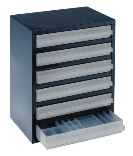 raaco bloc à tiroirs transparents robuste 250/6-3 avec cadre en métal, 6 tiroir(s), bleu foncé/transparent  L