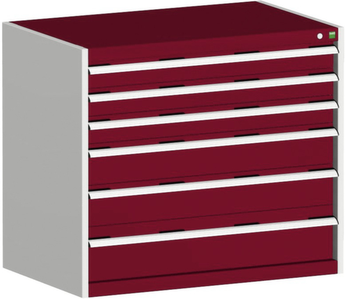bott Armoire à tiroirs cubio surface de base 1050x750 mm, 6 tiroir(s), RAL7035 gris clair/RAL3004 rouge pourpre