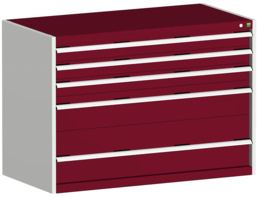 bott Armoire à tiroirs cubio surface de base 1300x750 mm, 5 tiroir(s), RAL7035 gris clair/RAL3004 rouge pourpre