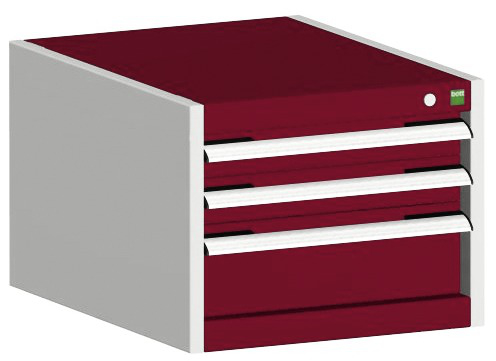 bott Armoire à tiroirs cubio surface de base 525x650 mm, 3 tiroir(s), RAL7035 gris clair/RAL3004 rouge pourpre