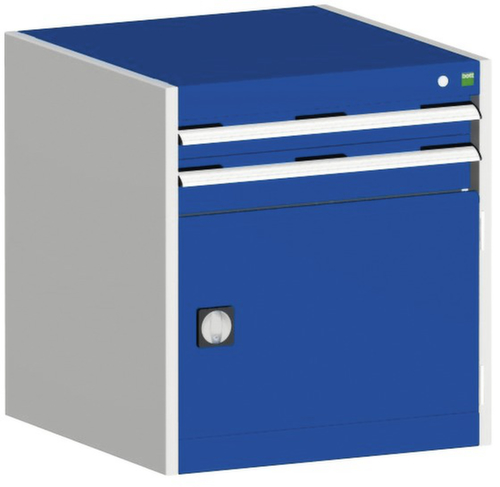 bott Armoire à tiroirs cubio surface de base 650x525 mm, 2 tiroir(s), RAL7035 gris clair/RAL5010 bleu gentiane