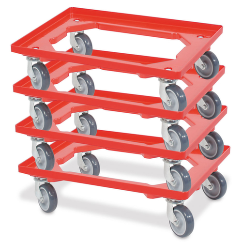 Kit de chariots à bac avec cadre en cornières acier ouvert, force 250 kg, rouge  L