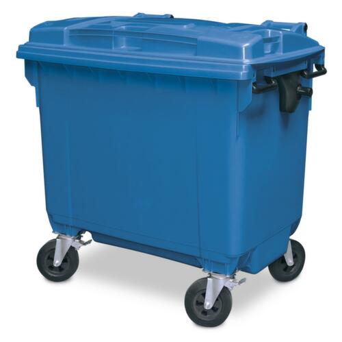 benne à ordures avec couvercle à charnière, 660 l, bleu  L