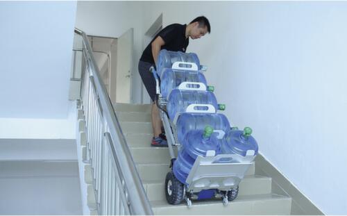 Diable monte-escaliers électrique ERGO®, force 170 kg, largeur de pelle 380 mm, bandage caoutchouc plein  L