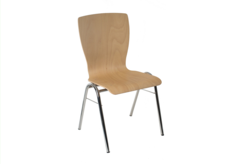 Chaise coque en bois avec piètement 4 pieds, forme parabolique, hêtre, dossier conique / taillé  L