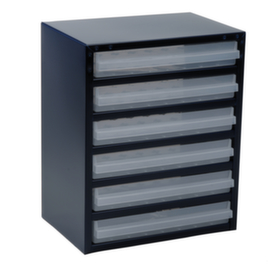 raaco bloc à tiroirs transparents robuste 250/6-3 avec cadre en métal, 6 tiroir(s), bleu foncé/transparent
