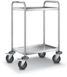 Chariot à plateaux en acier inoxydable avec bord profilé surélevé, force 120 kg, 2 plateaux