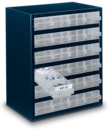 raaco bloc à tiroirs transparents robuste 250/24-1 avec cadre en métal, 24 tiroir(s), bleu foncé/transparent