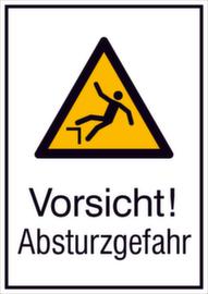 Panneau d'avertissement combiné « Attention ! Risque de chute », étiquette