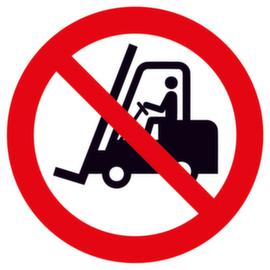 Panneau d'interdiction interdit aux véhicules de manutention, étiquette, Standard