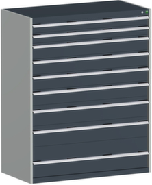 bott Armoire à tiroirs cubio surface de base 1300x650 mm, 9 tiroir(s), RAL7035 gris clair/RAL7016 gris anthracite