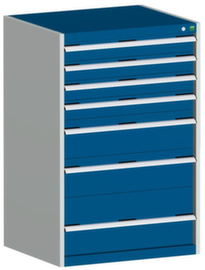 bott Armoire à tiroirs cubio surface de base 800x750 mm, 7 tiroir(s), RAL7035 gris clair/RAL5010 bleu gentiane