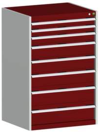 bott Armoire à tiroirs cubio surface de base 800x750 mm, 8 tiroir(s), RAL7035 gris clair/RAL3004 rouge pourpre