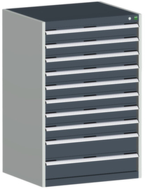 bott Armoire à tiroirs cubio surface de base 800x750 mm, 10 tiroir(s), RAL7035 gris clair/RAL7016 gris anthracite