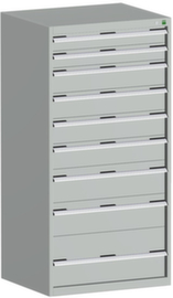 bott Armoire à tiroirs cubio surface de base 800x750 mm, 9 tiroir(s), RAL7035 gris clair/RAL7035 gris clair