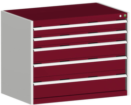bott Armoire à tiroirs cubio surface de base 1050x750 mm, 5 tiroir(s), RAL7035 gris clair/RAL3004 rouge pourpre