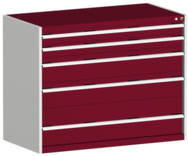 bott Armoire à tiroirs cubio surface de base 1300x750 mm, 5 tiroir(s), RAL7035 gris clair/RAL3004 rouge pourpre