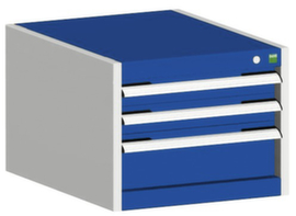 bott Armoire à tiroirs cubio surface de base 525x525 mm, 3 tiroir(s), RAL7035 gris clair/RAL5010 bleu gentiane
