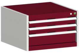 bott Armoire à tiroirs cubio surface de base 650x525 mm, 3 tiroir(s), RAL7035 gris clair/RAL3004 rouge pourpre