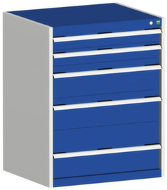 bott Armoire à tiroirs cubio surface de base 800x525 mm, 5 tiroir(s), RAL7035 gris clair/RAL5010 bleu gentiane