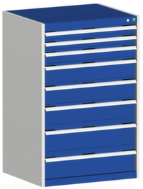 bott Armoire à tiroirs cubio surface de base 800x650 mm, 8 tiroir(s), RAL7035 gris clair/RAL5010 bleu gentiane