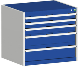 bott Armoire à tiroirs cubio surface de base 800x750 mm, 5 tiroir(s), RAL7035 gris clair/RAL5010 bleu gentiane