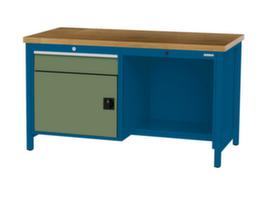 Bedrunka + Hirth Etabli avec plateau en hêtre massif Piétement en plusieurs couleurs, 1 tiroir, 1 armoire, 1/2 tablette