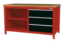 Bedrunka + Hirth Etabli avec plateau en hêtre massif Piétement en plusieurs couleurs, 3 tiroirs, 2 tablettes
