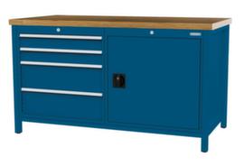 Bedrunka + Hirth Etabli avec plateau en hêtre massif Piétement en plusieurs couleurs, 4 tiroirs, 1 armoire