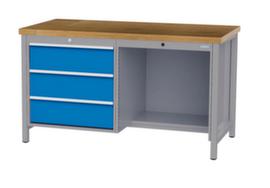 Bedrunka + Hirth Etabli avec plateau en hêtre massif Piétement en plusieurs couleurs, 3 tiroirs, 1/2 tablette