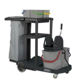 Chariot de nettoyage avec sac de 120 litres et presse à balais, 4x4 l/2x17 l seau en rouge/bleu/vert/jaune