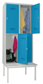 PAVOY Armoire vestiaire à deux niveaux Basis avec banc + 2x2 compartiments, largeur de compartiment 400 mm