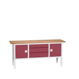 bott bloc établi à hauteur réglable verso, 3 tiroirs, 2 armoires, RAL7035 gris clair/RAL3004 rouge pourpre
