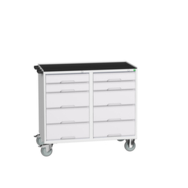 bott poste de travail mobile verso, 10 tiroirs, 1 barre de poussée, RAL7035 gris clair/RAL7035 gris clair