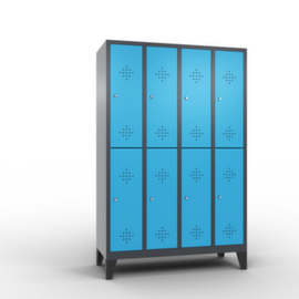 C+P Armoire vestiaire à deux niveaux Classic avec 4x2 compartiments avec rosaces d'aération, largeur de compartiment 300 mm