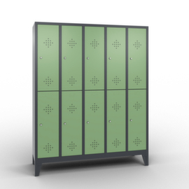 C+P Armoire vestiaire à deux niveaux Classic avec 5x2 compartiments avec rosaces d'aération, largeur de compartiment 300 mm