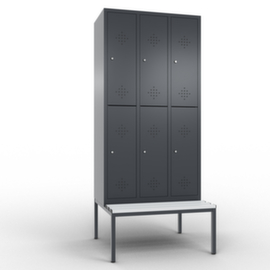 C+P Armoire vestiaire à deux niveaux Classic avec banc + 3x2 compartiments, largeur de compartiment 300 mm