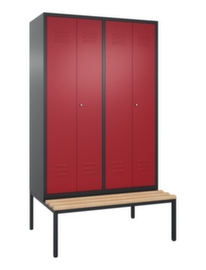 C+P Armoire vestiaire Classic avec banc + 4 compartiments dont 2 verrouillables ensemble, largeur de compartiment 300 mm